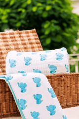 Blue Elephant Cotton Mulmul Dohar