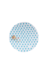 Blue elephant hand block printed cotton baby playmat, 40x40 inches, laid flat