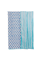 Blue turtle hand block printed cotton mulmul dohar for kids with a tiny turtle print