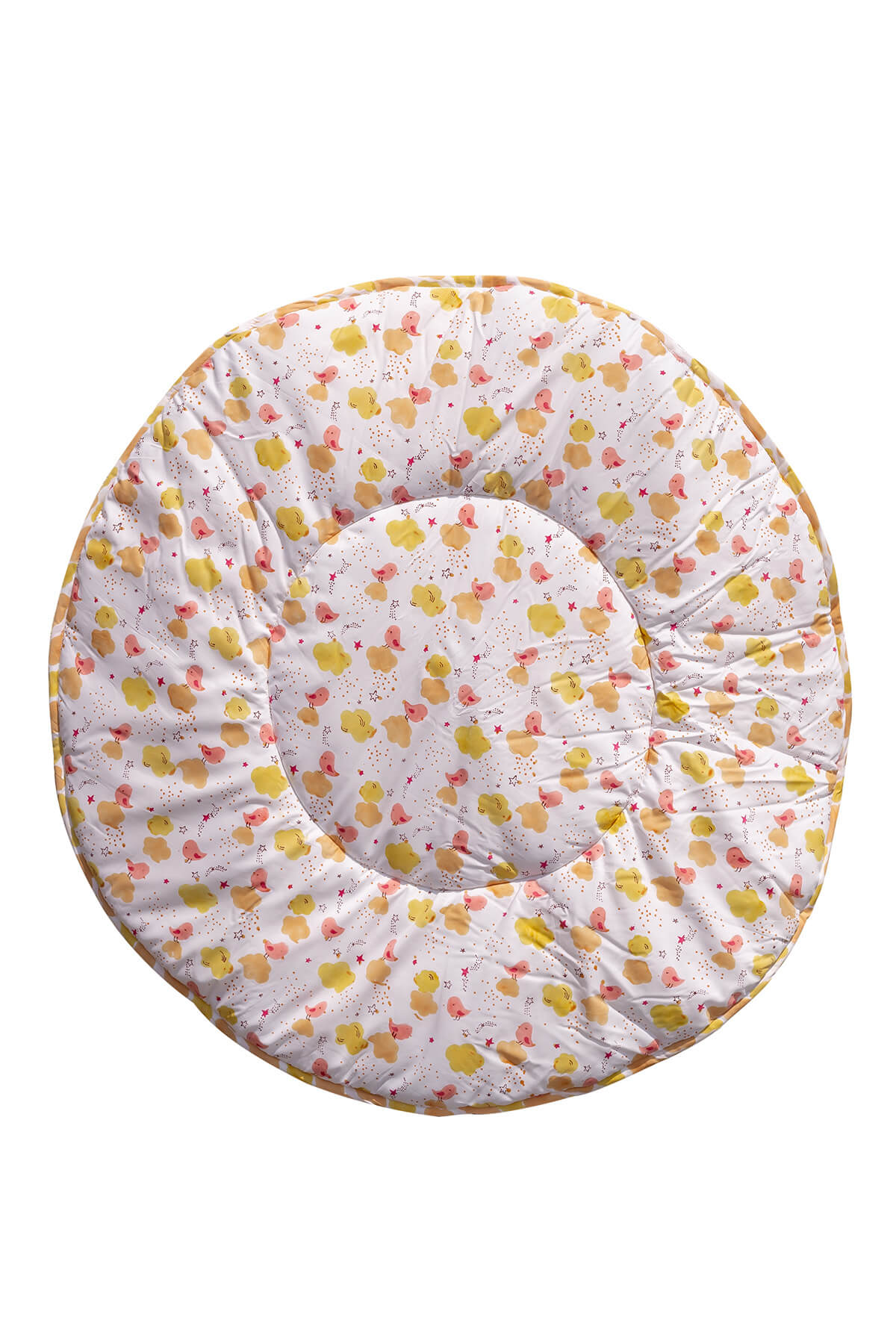 Chirpy Birds hand block printed cotton baby playmat with a colourful bird print, 40x40 inches