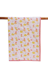 Chirpy Birds hand block printed cotton mulmul dohar for kids with a colourful bird print