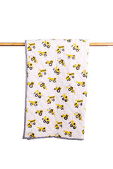 Yellow construction truck hand block print cotton mulmul quilt with grey border