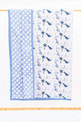 Dinosaur hand block printed cotton mulmul dohar for kids with a playful dino print