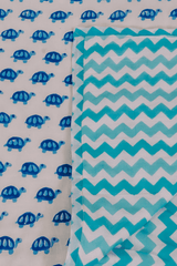 Folded blue turtle hand block printed three-layered cotton mulmul kids dohar
