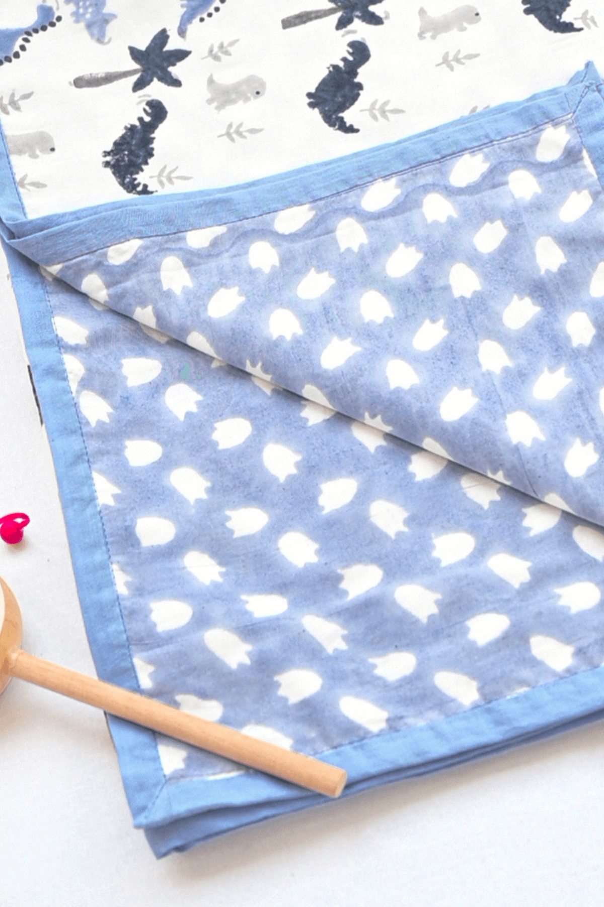 Folded dinosaur hand block printed three-layered cotton mulmul kids dohar