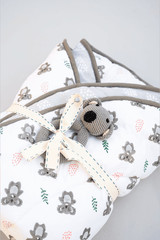Folded koala print cotton baby playmat showing extra padding