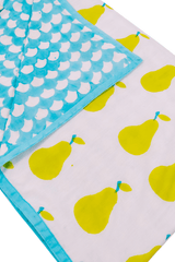 Folded yellow pear hand block printed three-layered cotton mulmul dohar