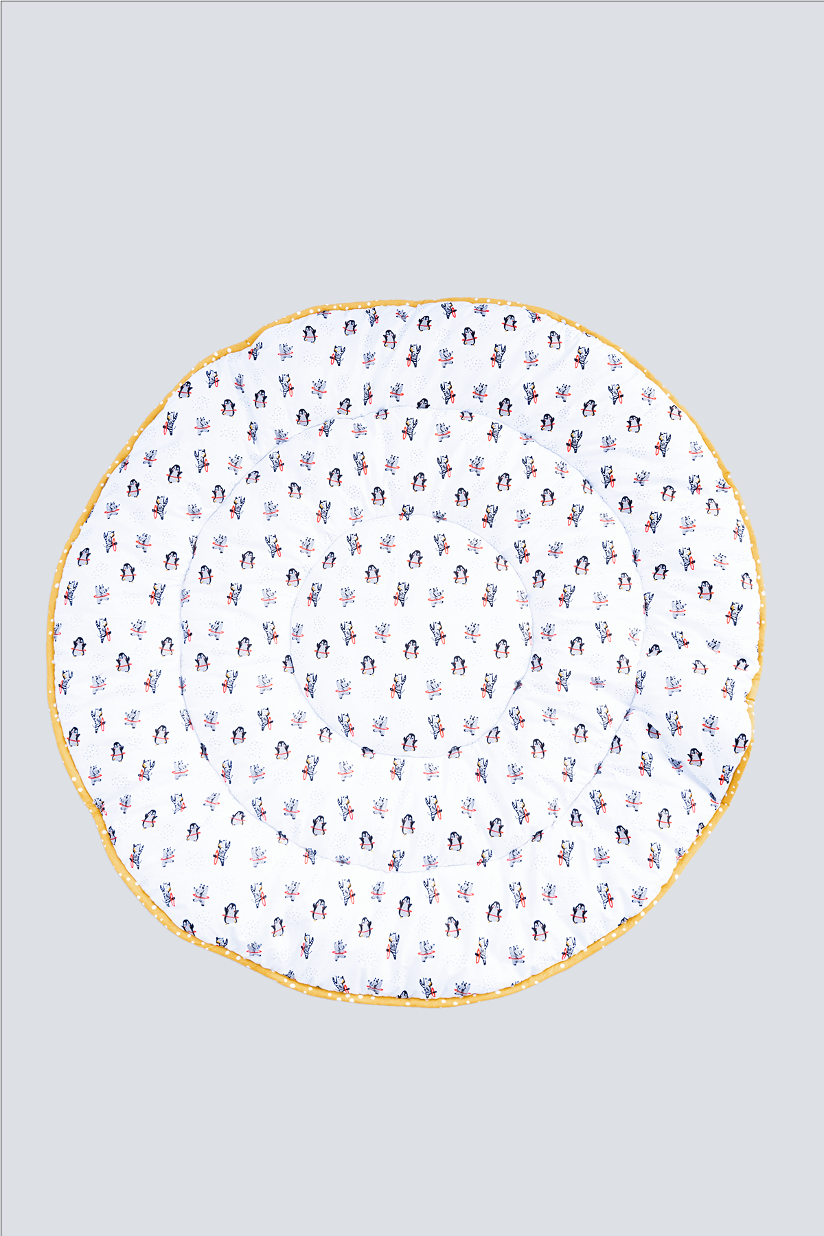 Hula Hoop hand screen printed cotton baby playmat, 40x40 inches, laid flat