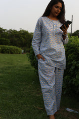 'Summer Sky' Cotton Kurta Pajama Set for Adults