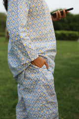 'Summer Sky' Cotton Kurta Pajama Set for Adults