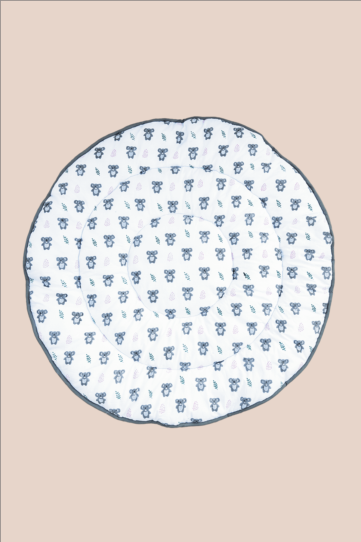 Koala hand block printed cotton baby playmat, 40x40 inches, laid flat