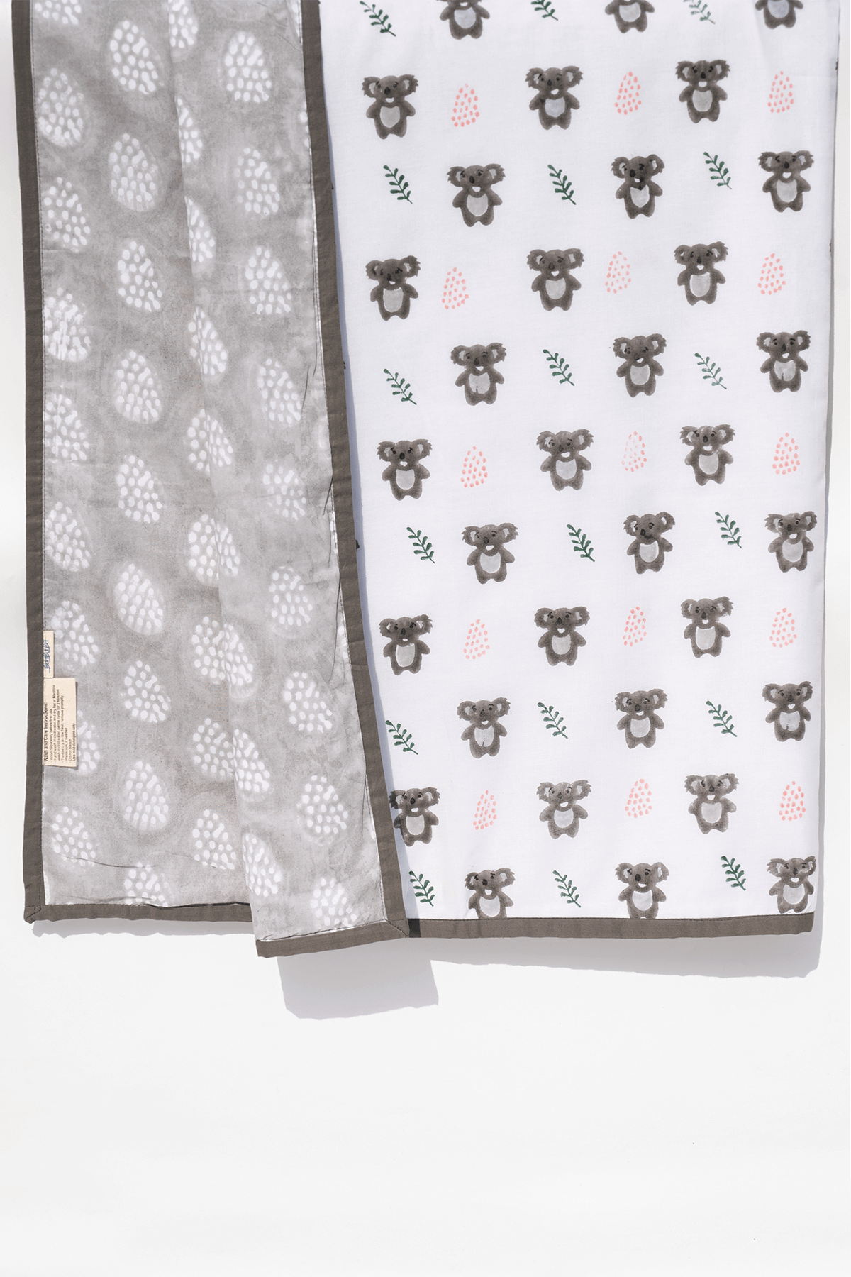 Koala hand block printed cotton mulmul dohar for kids with a cute koala print