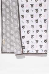 Koala hand block printed cotton mulmul dohar for kids with a cute koala print