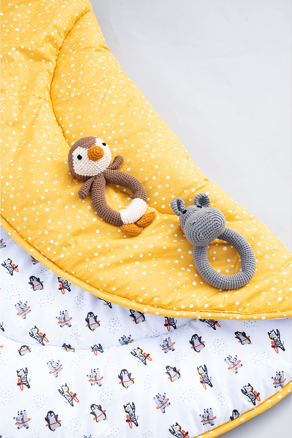 Reversible Hula Hoop padded cotton playmat showing the reverse side
