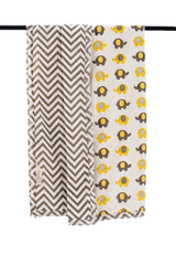 Reversible mama and baby elephant print cotton mulmul dohar showing the front and reverse sides