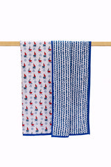 Reversible Sail Away print cotton mulmul dohar showing the front and reverse sides