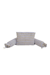 Hand block printed cotton baby pillow and two bolsters in yellow and grey road stripe print
